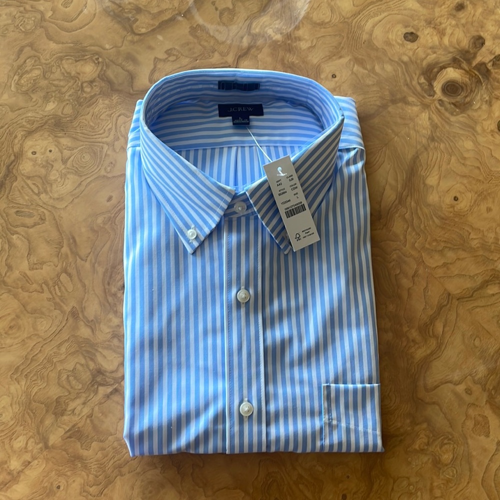 J. Crew blue and white striped button-down with breast pocket, size L slim
